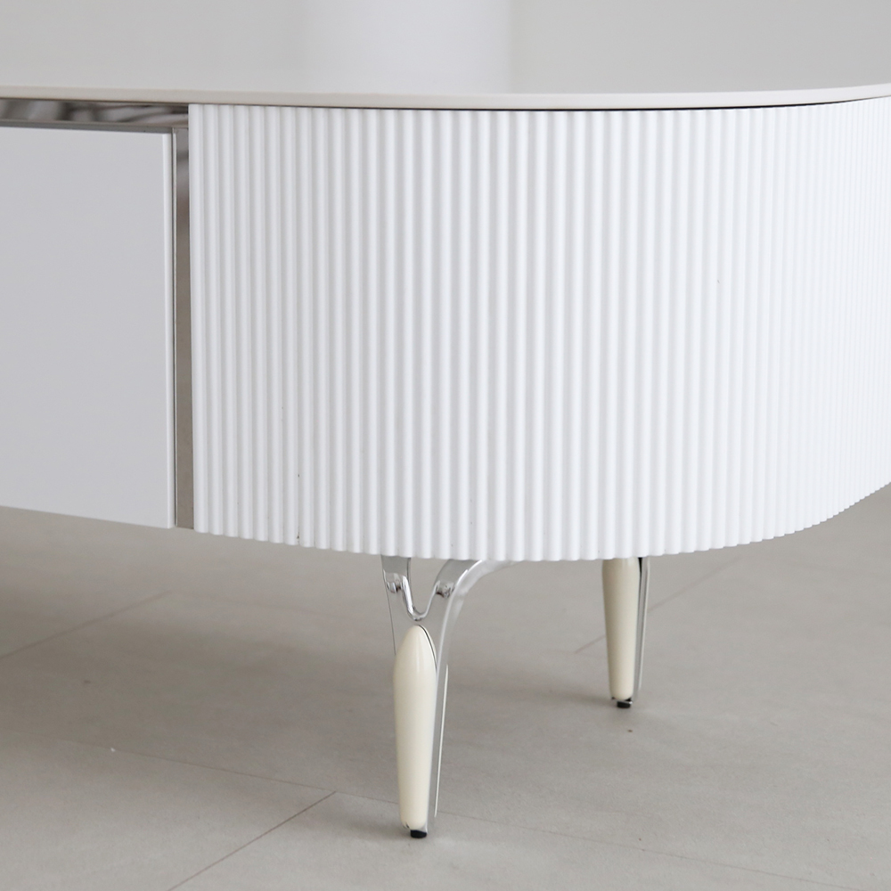 헤라 템바보드 반타원 통 세라믹 거실장 고급 마블 티비다이 수납 TV 장식장 2000