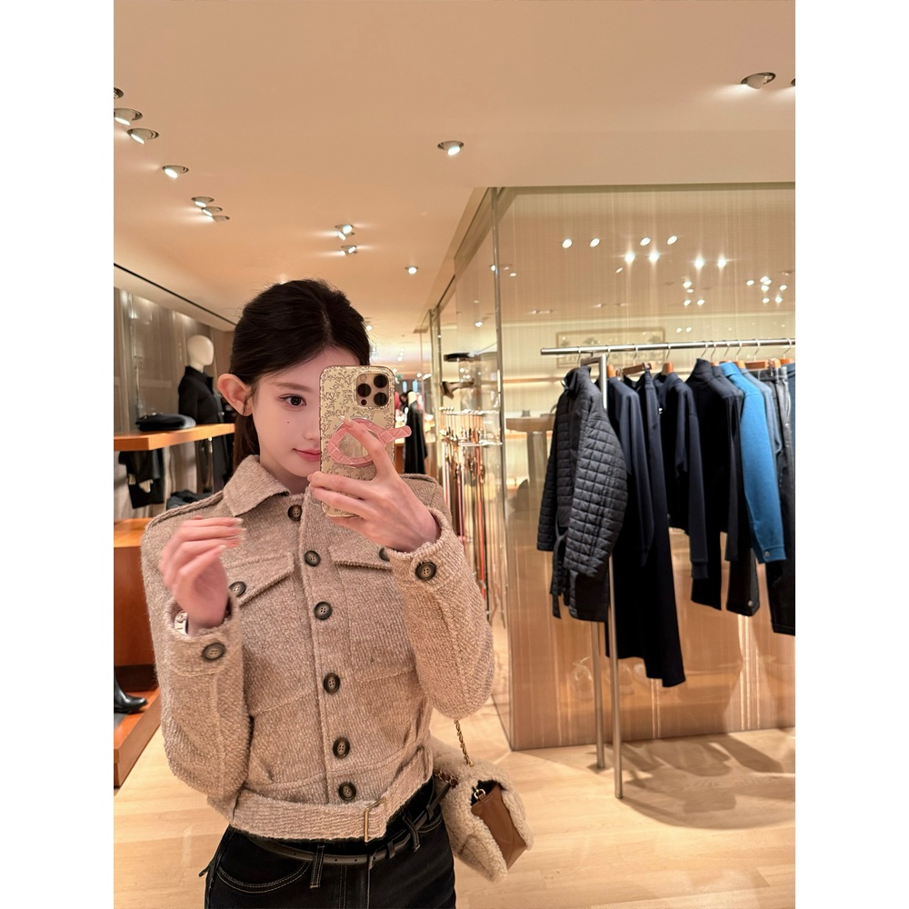 울 크롭 자켓 트윌 쇼트 퀼팅 벨트자켓 2color 이미지 8