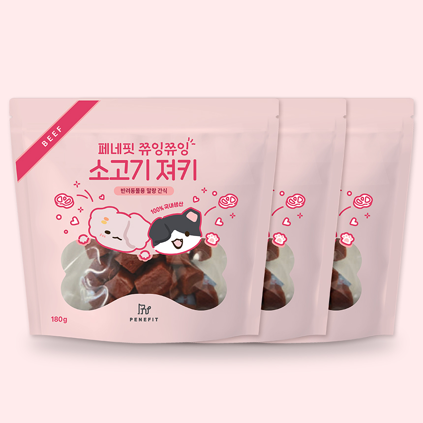 페네핏 강아지간식 져키 애견 칭찬 간식 대용량 소고기, 180g, 3개 - 상품 이미지