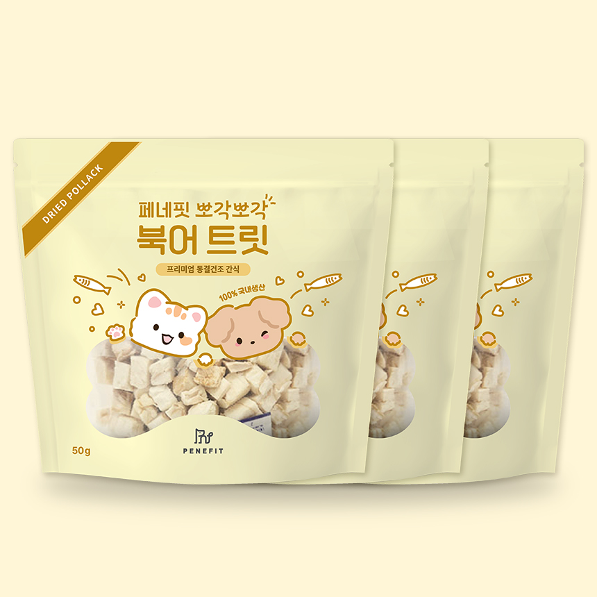 페네핏 강아지 동결건조 트릿 훈련 칭찬 저칼로리 간식 북어, 50g, 3개