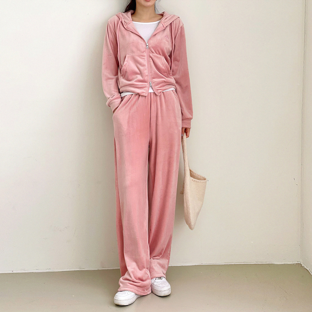 벨벳 후드집업 트레이닝세트 여성 와이드바지 원데이핏 ONeday fit 제품 이미지