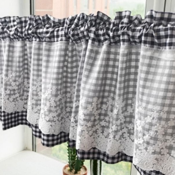 인테리어 체크 바란스 커튼 로맨틱 레이스 바란스 커튼 반커튼 주방