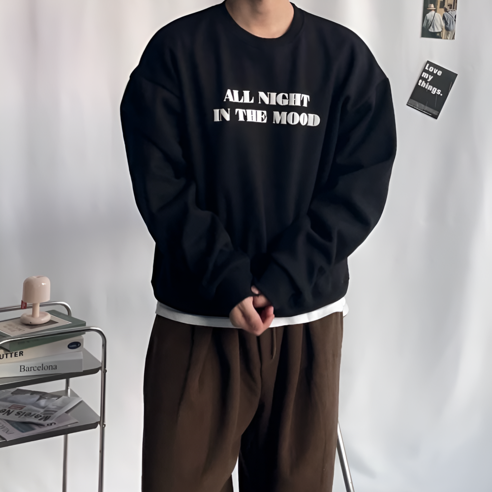 남성 겨울 맨투맨 기모 스웻셔츠 세미 크롭핏 오버핏 데일리룩 이미지 6