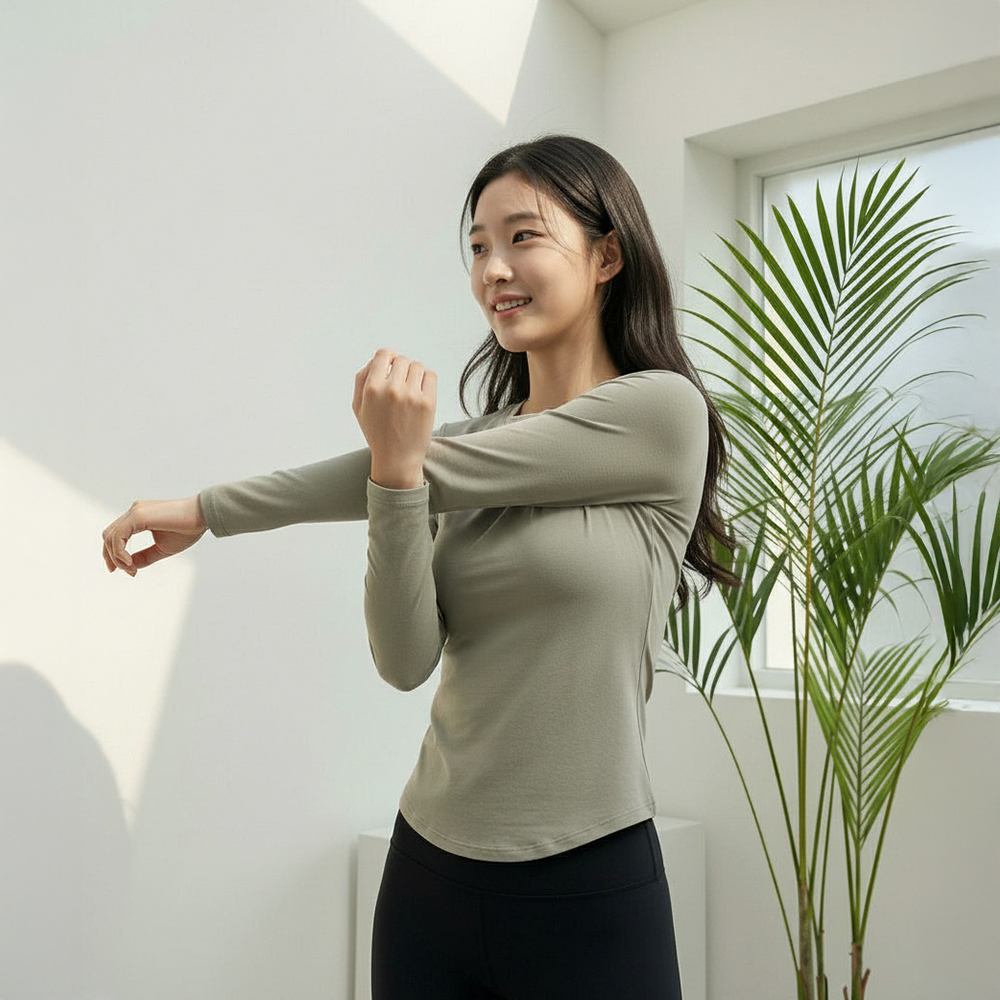 누모 노브라티 요가 필라테스 롱슬리브 스판 레이어드 이너 긴팔 브라 티셔츠 이미지 8