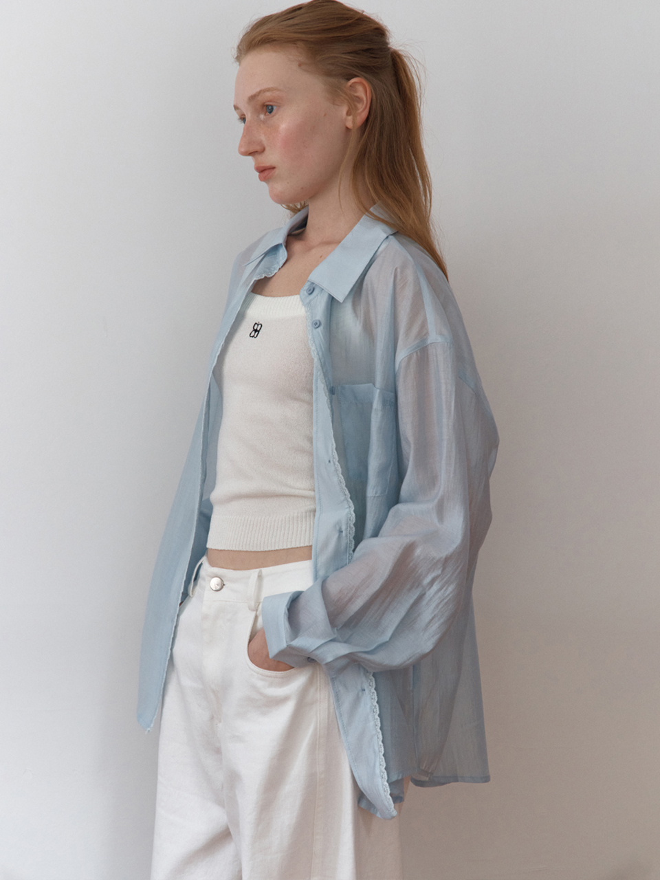 [엘씨브이] SEE-THROUGH TENCEL SILKY SHIRT_SKYBLUE - 상품 이미지