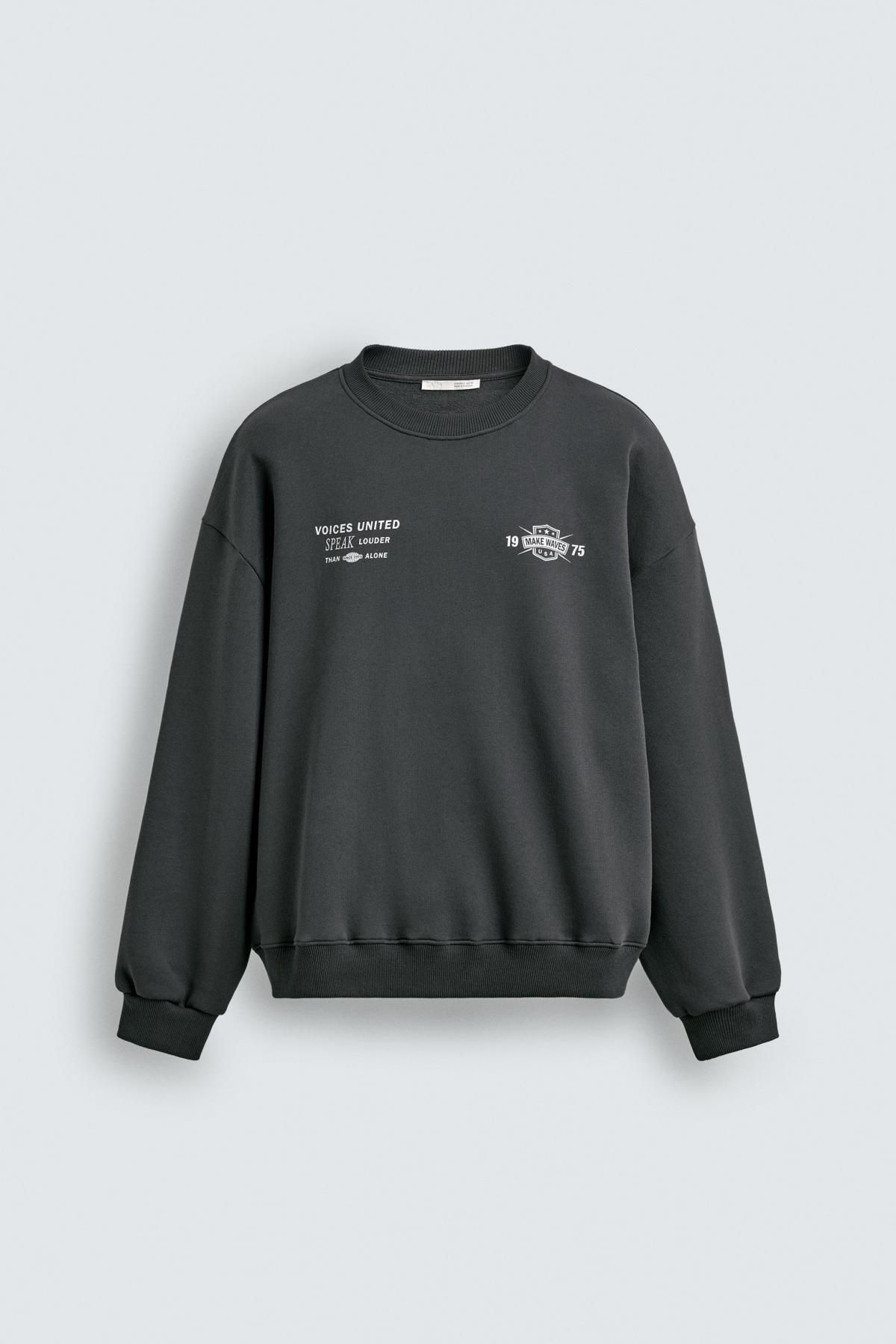 자라 콘트라스트 프린트 맨투맨 4374/400 DARK ANTHRACITE - 상품 이미지