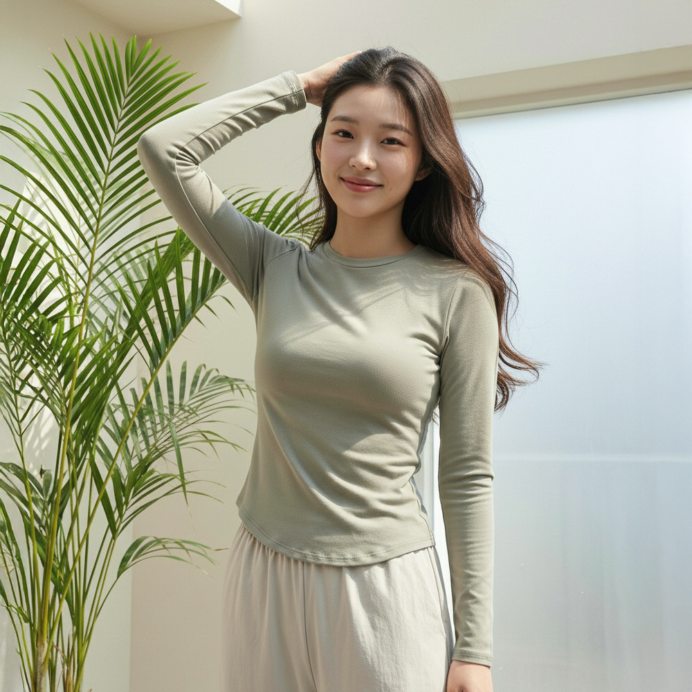 누모 노브라티 요가 필라테스 롱슬리브 스판 레이어드 이너 긴팔 브라 티셔츠 - 상품 이미지