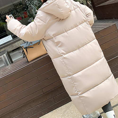 (YY) 심플 여성 롱 패딩 후드 루즈핏 점퍼 깔끔한 베이직 오버핏 캐주얼 러블리 데일리룩 아우터 이미지 6