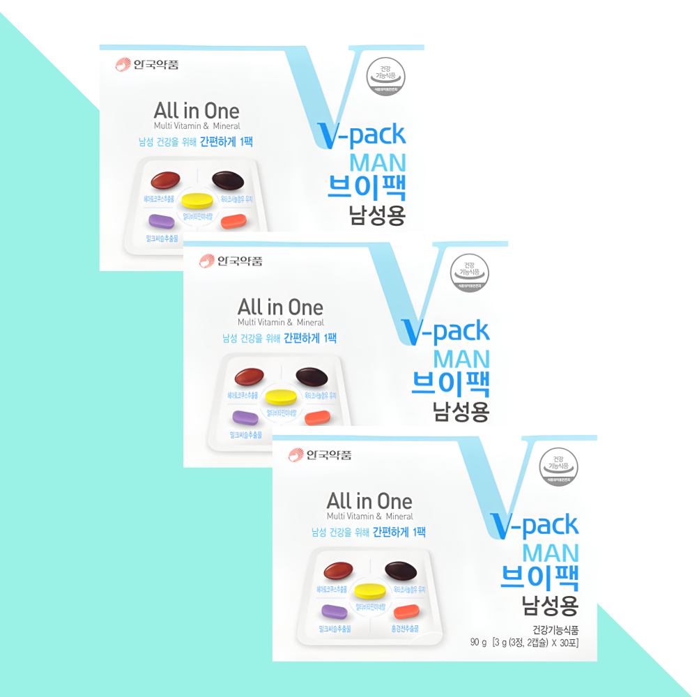 안국약품 브이팩 남성용 올인원 영양제 30포X3개 - 메인 이미지