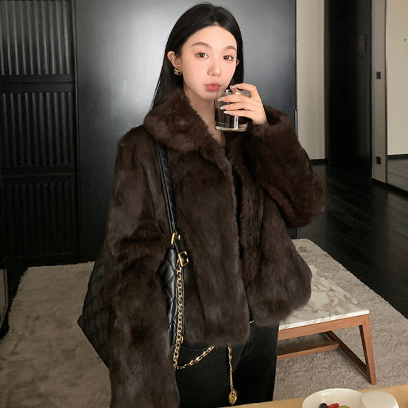여성 렉스퍼 토끼털 자켓 울 퍼코트 점퍼 - 상품 이미지