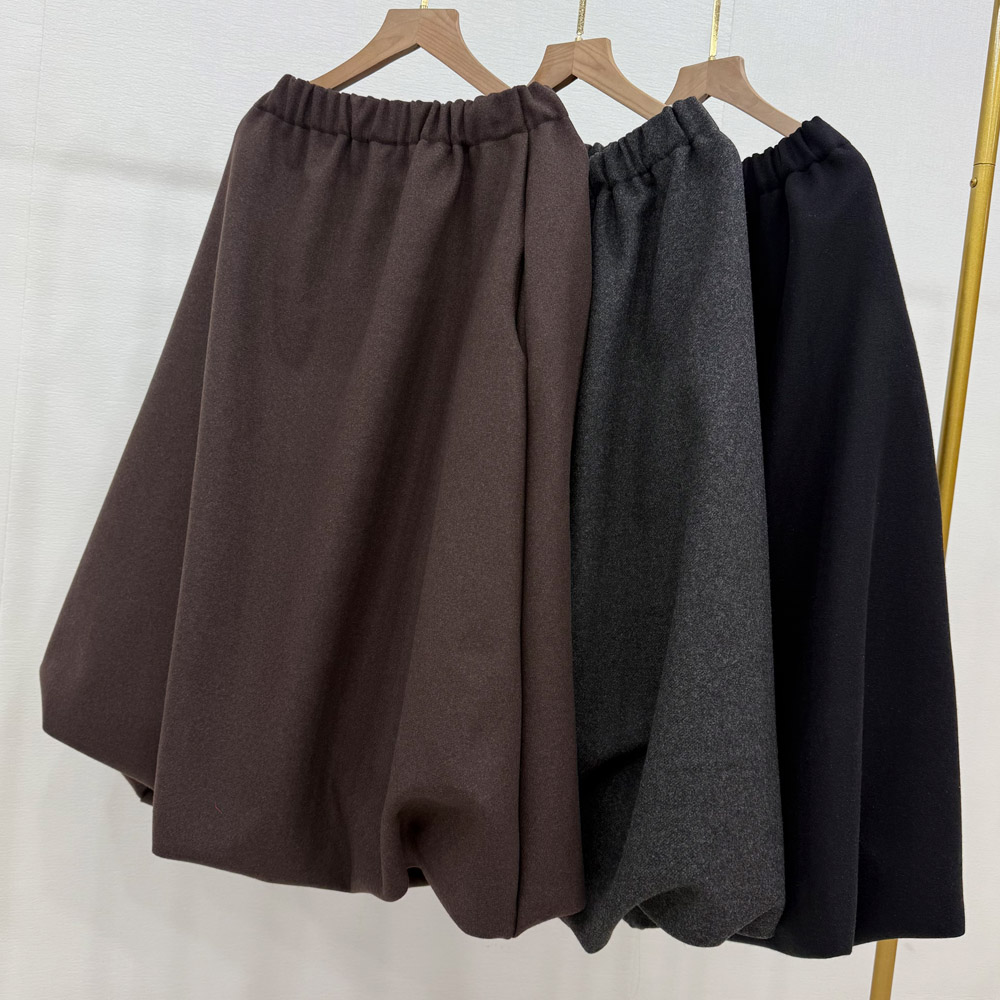 펌킨 모직 스커트 볼륨 밴딩 주름 롱스커트 항아리 치마 겨울 브라운 차콜 검정 치마 이미지 6