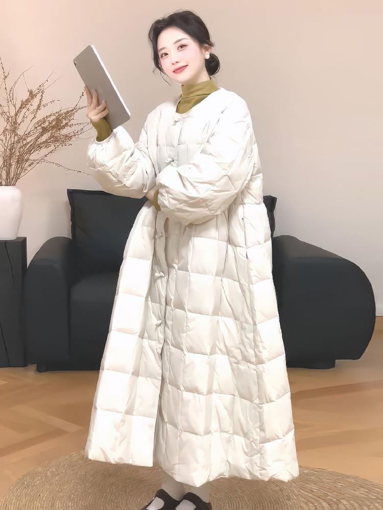 여성 겨울 치마 하이웨스트 롱치마 A라인 슬림핏 루즈핏 미색(패딩) S (40-47.5kg) - 상세 이미지 5