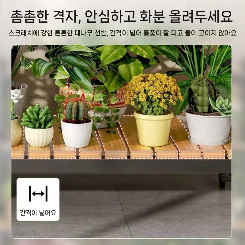 바퀴달린 화분 다이 정리대 바퀴 진열 이동식 선반 철제 화이트 프레임 2층 100x65 - 상세 이미지 3