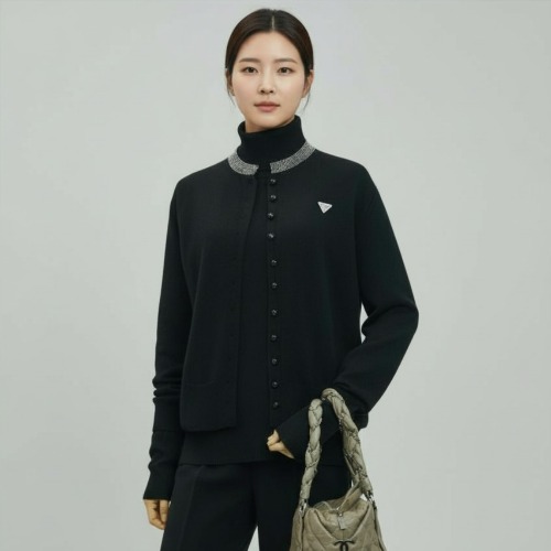 엄마옷 조이마담 J3389 핫피스 브로치세트 비즈넥 콩단추 가디건 중년여성의류 - 상품 이미지