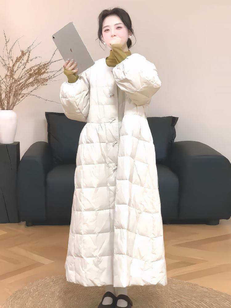 여성 겨울 치마 하이웨스트 롱치마 A라인 슬림핏 루즈핏 미색(패딩) S (40-47.5kg) - 상세 이미지 3