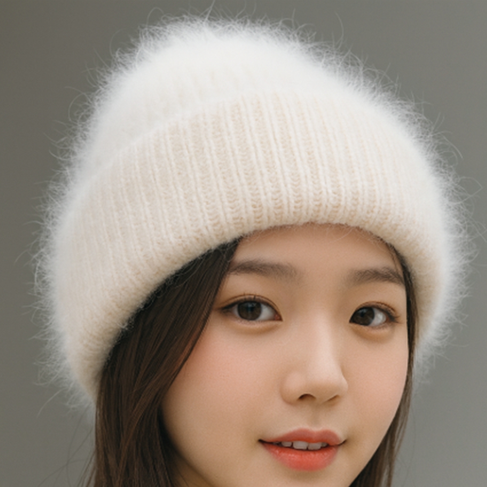 앙고라비니 롱 여성 남자 겨울 항암 밍크 숏 챙없는 모자 - 상품 이미지