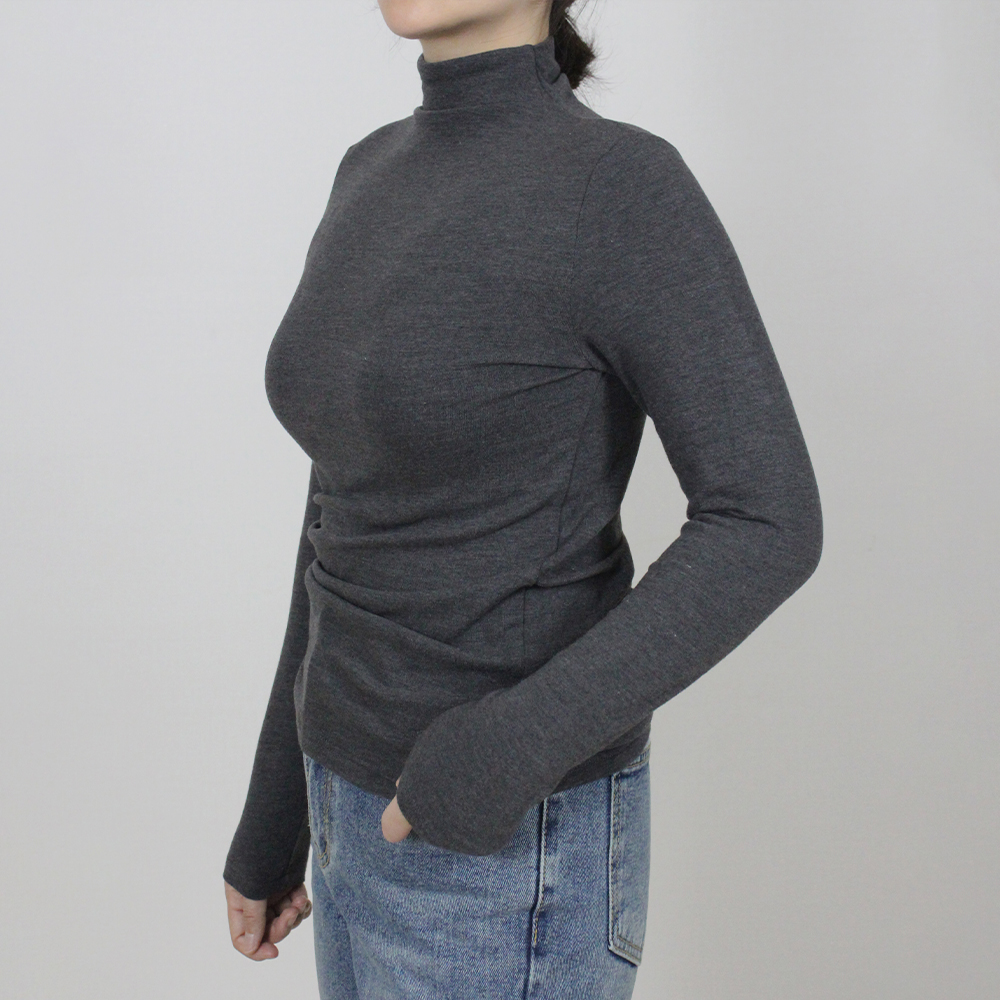 여성 가을 겨울 레이어드 이너 울 반목 장목 하이넥 스킨 목폴라 - 상세 이미지 2