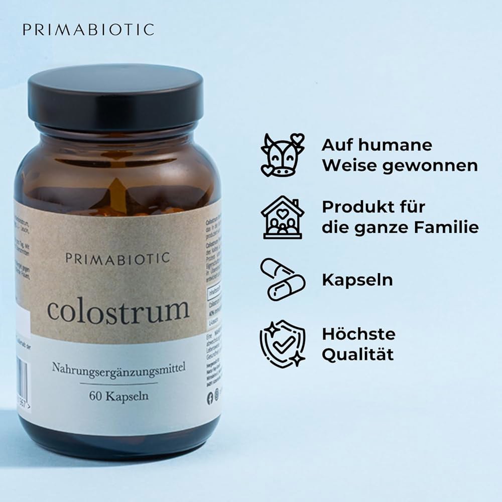 콜로스트럼 캡슐 - 프리마 비오틱 콜로스트럼 400mg 순수하고 소 콜로스트럼 60 캡슐 면역 체계와 장 건강에 대한 자연 지원 Kapsel - 상세 이미지 2