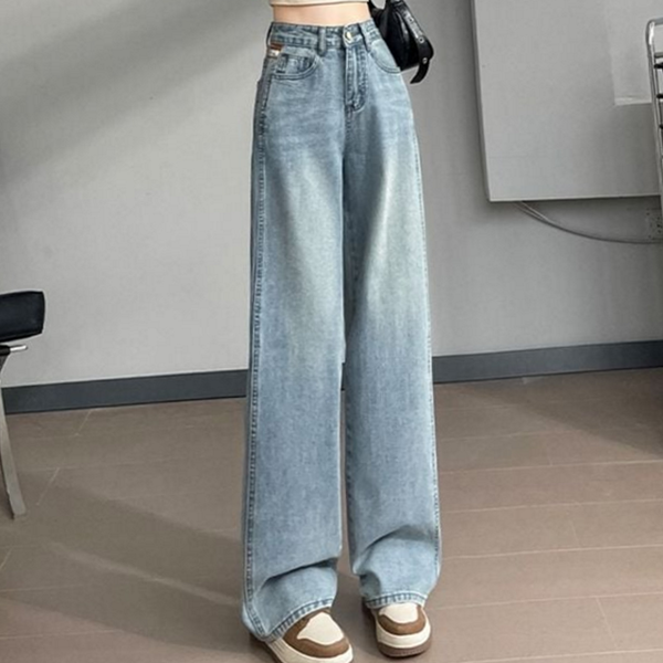 데일리 여성 하이 웨스트 청바지 캐주얼 여성 일자 와이드 데님 - 상품 이미지