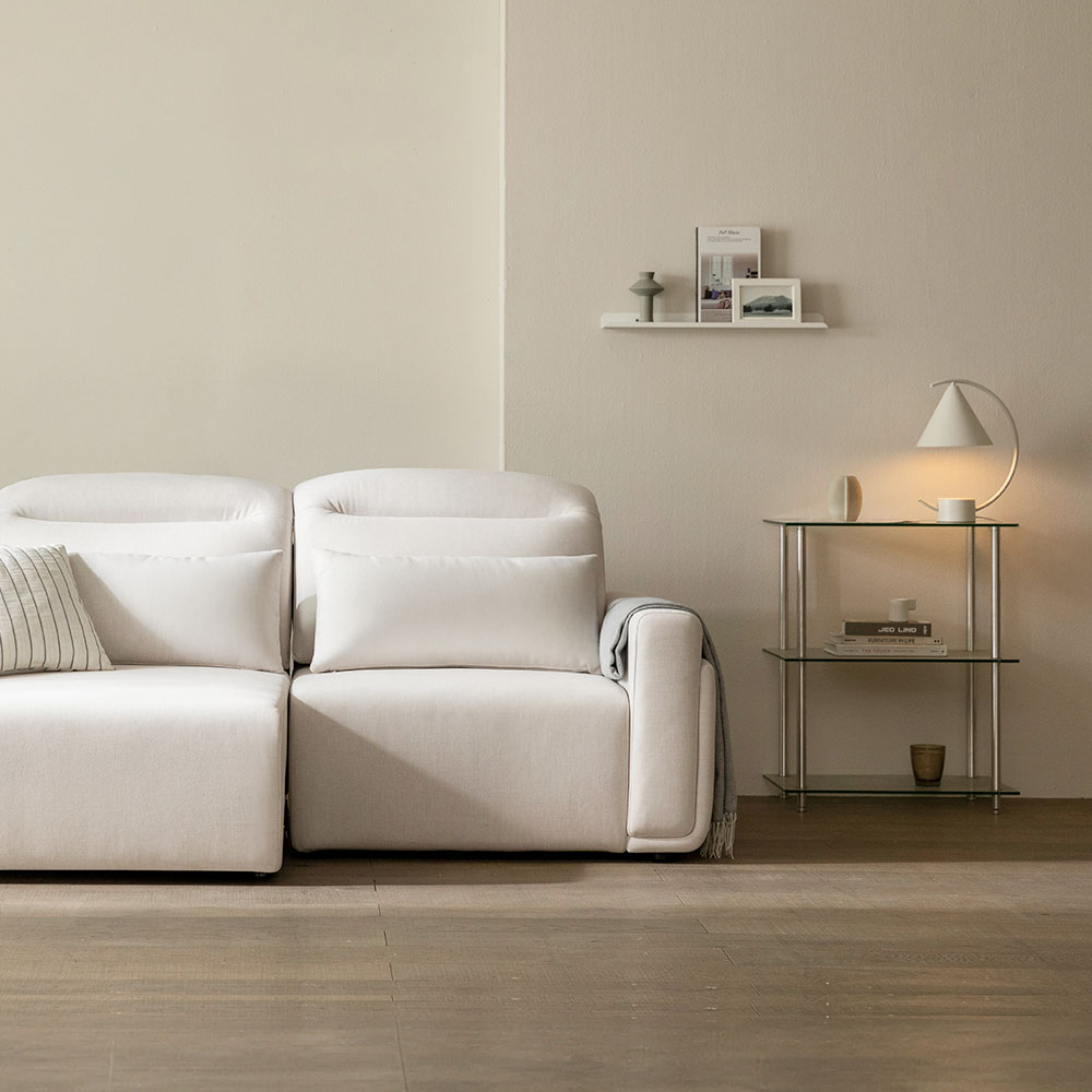 장인가구 고요 모션 전동 슬라이딩 패브릭 리클라이너 슬라이드 소파 아이보리, 3인용