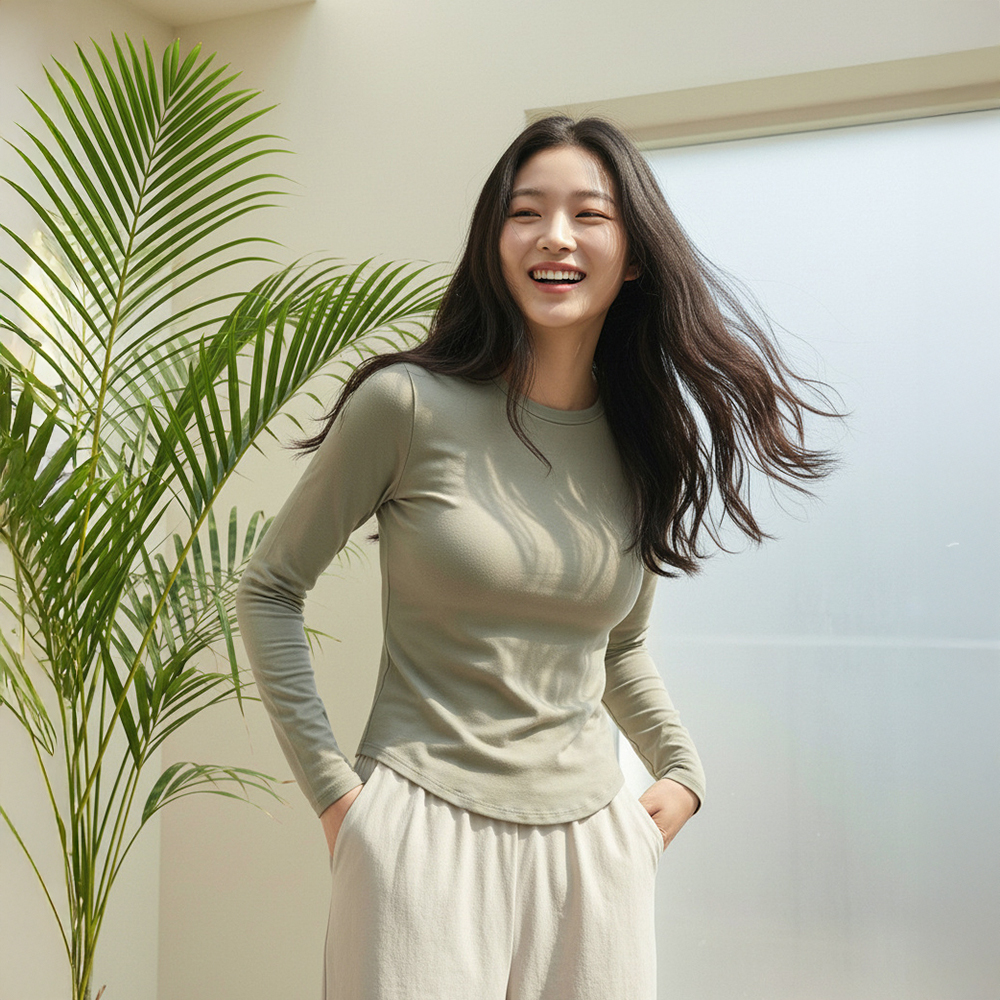 누모 노브라티 요가 필라테스 롱슬리브 스판 레이어드 이너 긴팔 브라 티셔츠 - 상세 이미지 3