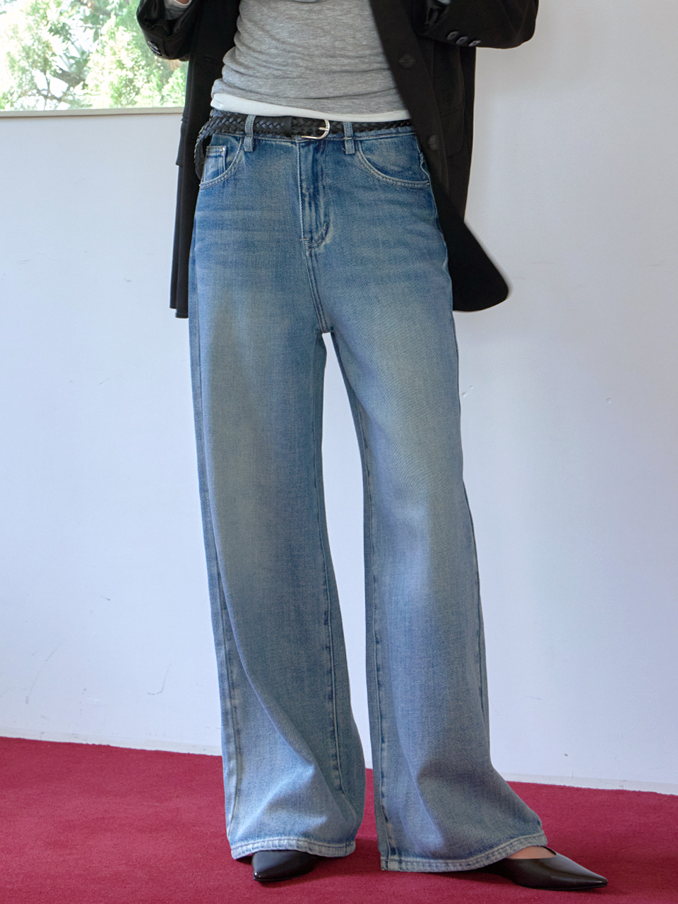 [엘씨브이] OVERWIDE-FIT BELTED DENIM PANTS_BLUE - 상품 이미지