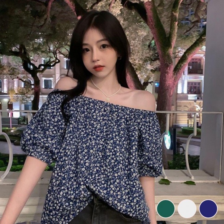 꽃무늬 블라우스 소매 여성블라우스 퍼프 여성상의 패션 작은 오프 여리 숄더 모두팜 - 상품 이미지