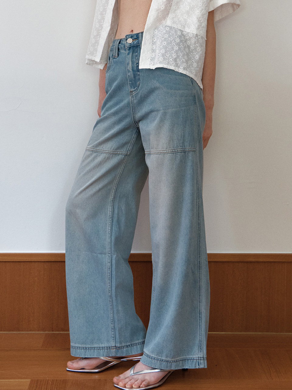 [엘씨브이] INCISION WIDE DENIM PANTS_BLUE - 상품 이미지