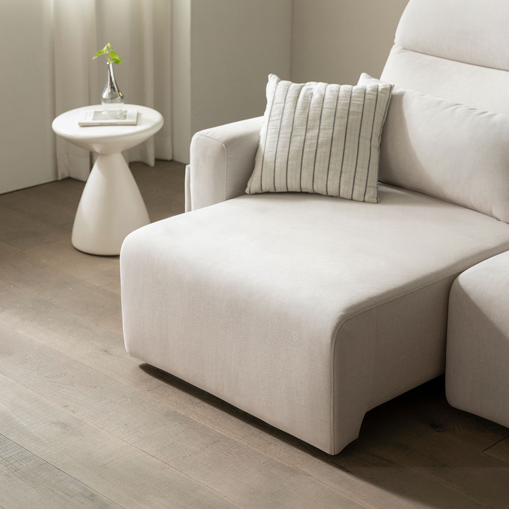 장인가구 고요 모션 전동 슬라이딩 패브릭 리클라이너 슬라이드 소파 아이보리, 4인용