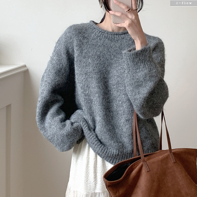 요프 라운드 오버핏 앙고라 울 니트 3col 겨울 루즈핏 하프 소프트 여리 제이플로우 - 상세 이미지 5