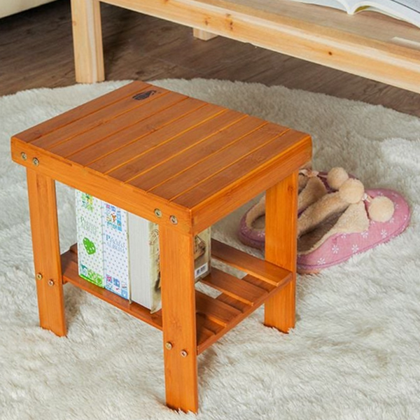 간이 우드 미니 의자 대나무 원목 보조 의자 선반 수납