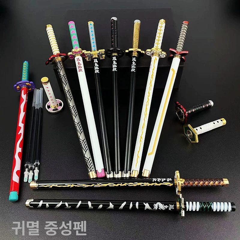 귀멸의 칼날 젤펜 금속 모델 볼펜 카타나 애니메이션 문구 서명 펜 선물 귀칼 카마도 탄지로 2세대 전시대 포함 - 상세 이미지 4