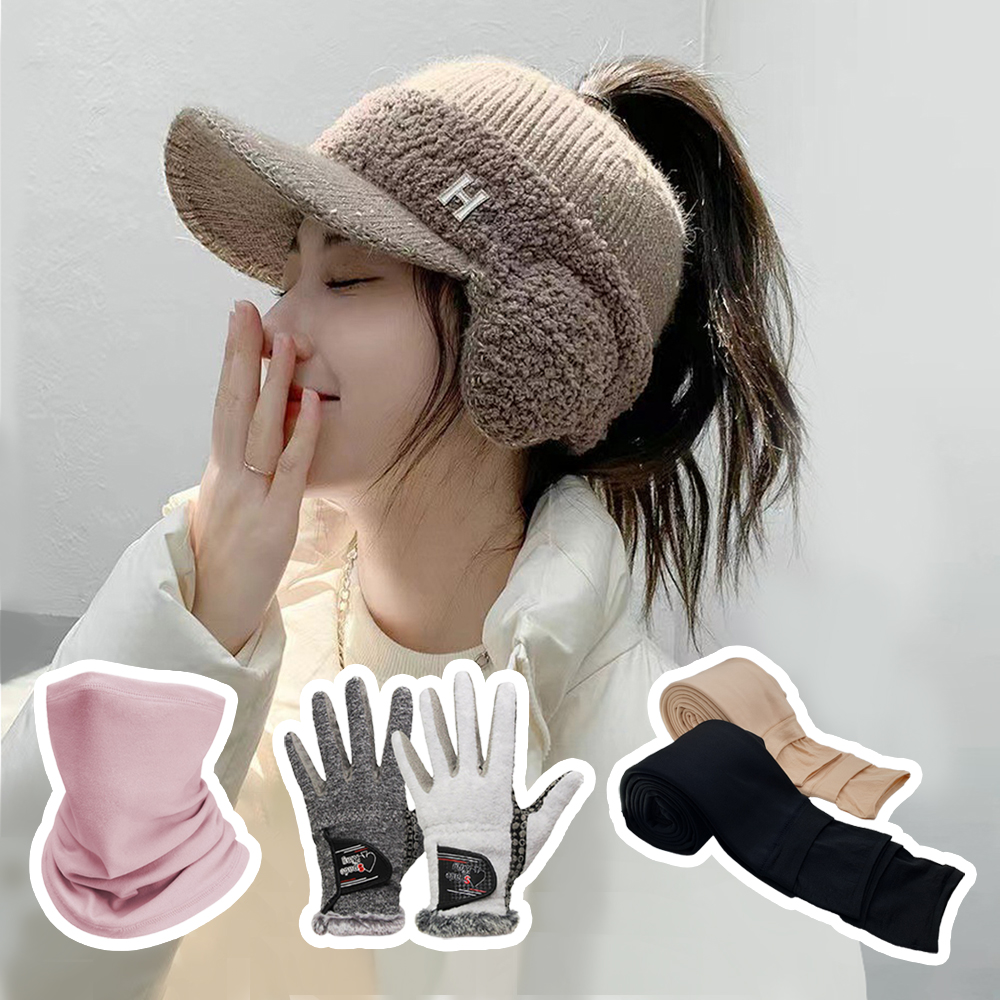 루나 겨울 방한 용품 모자 넥워머 장갑 레깅스 4종 세트 골프 스포츠 등산 라이딩 - 상품 이미지