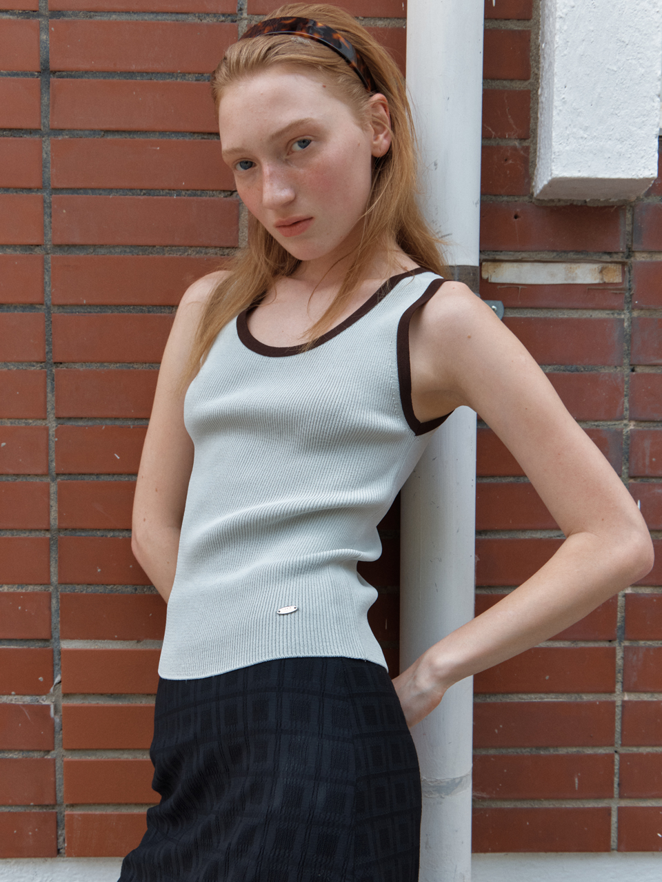 [엘씨브이] COLOR BLOCK SLEEVELESS KNIT TOP_MINT