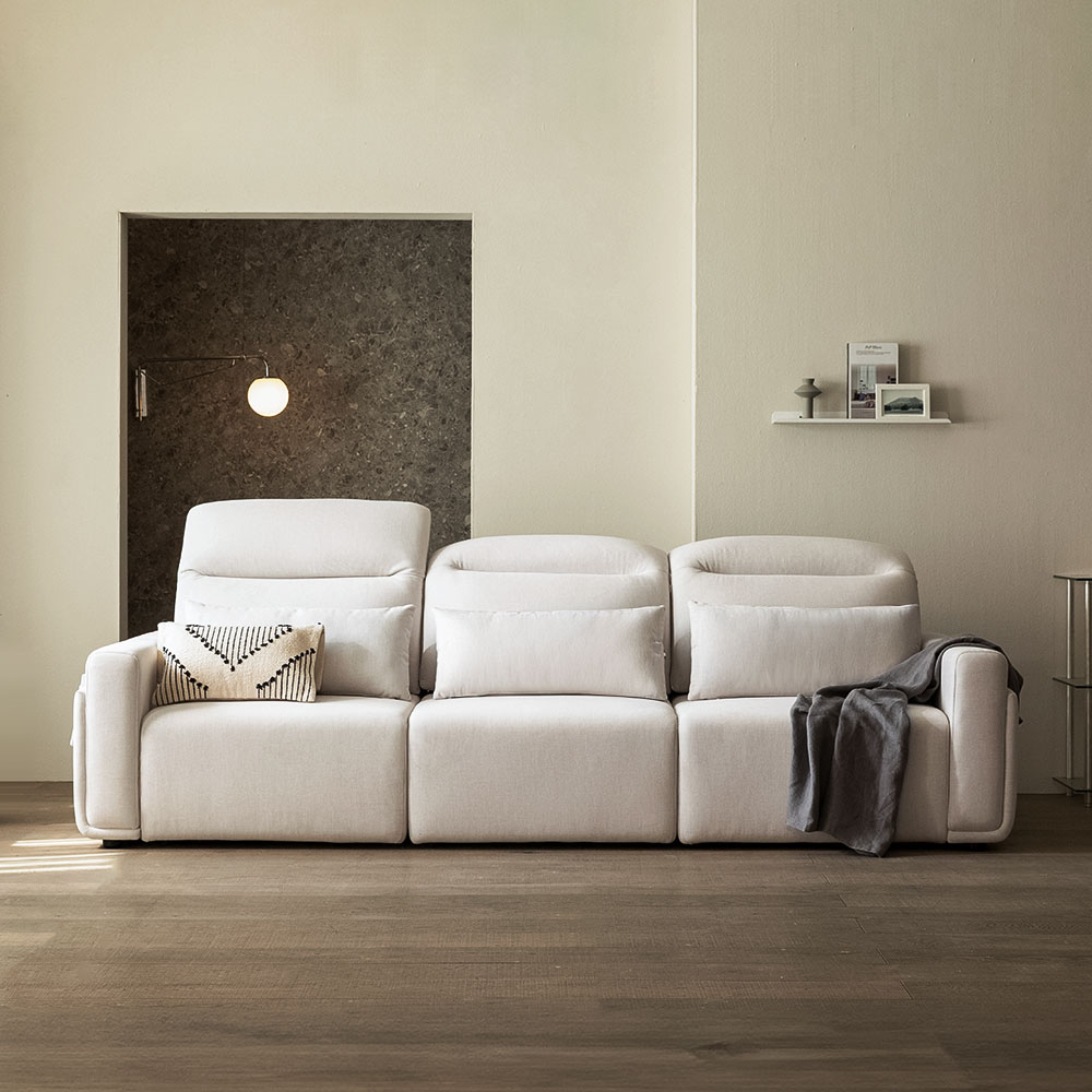 장인가구 고요 모션 전동 슬라이딩 패브릭 리클라이너 슬라이드 소파 아이보리, 4인용