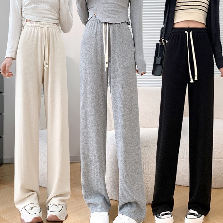 허리밴딩 사계절 일자핏 골지 여성 바지 여성 여자 바지 팬츠 하의 데일리 코디 - 상품 이미지