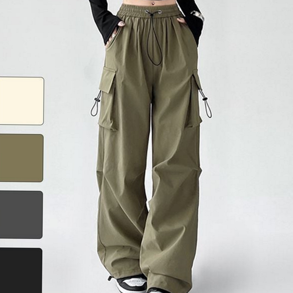 루즈핏 여성 와이드 팬츠 데일리 여자 카고 팬츠 스트링 가을 - 상품 이미지