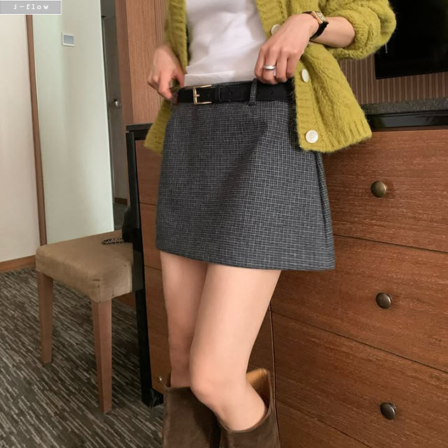 모타 울 체크 미니 스커트 2col S, M 겨울 가을 숏 A라인 치마바지 제이플로우 - 상품 이미지