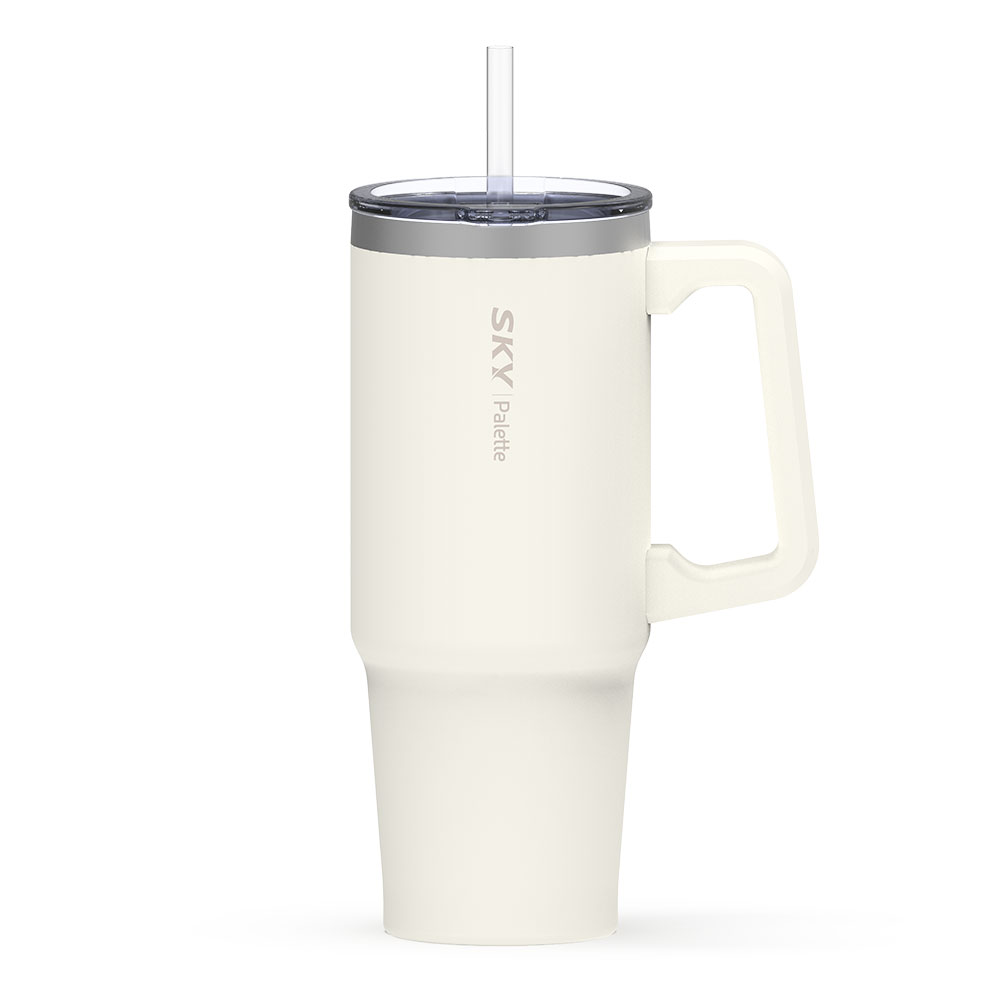 팔레트 대용량 차량용 데일리 텀블러 30oz (손잡이)+빨대 900ml, 크림 바닐라 - 상품 이미지
