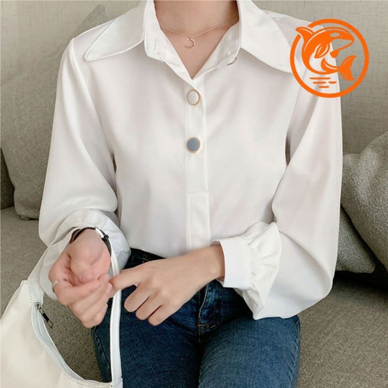 봄 여성 카라넥 긴팔 블라우스 데일리 통기성 무지 셔츠 - 메인 이미지