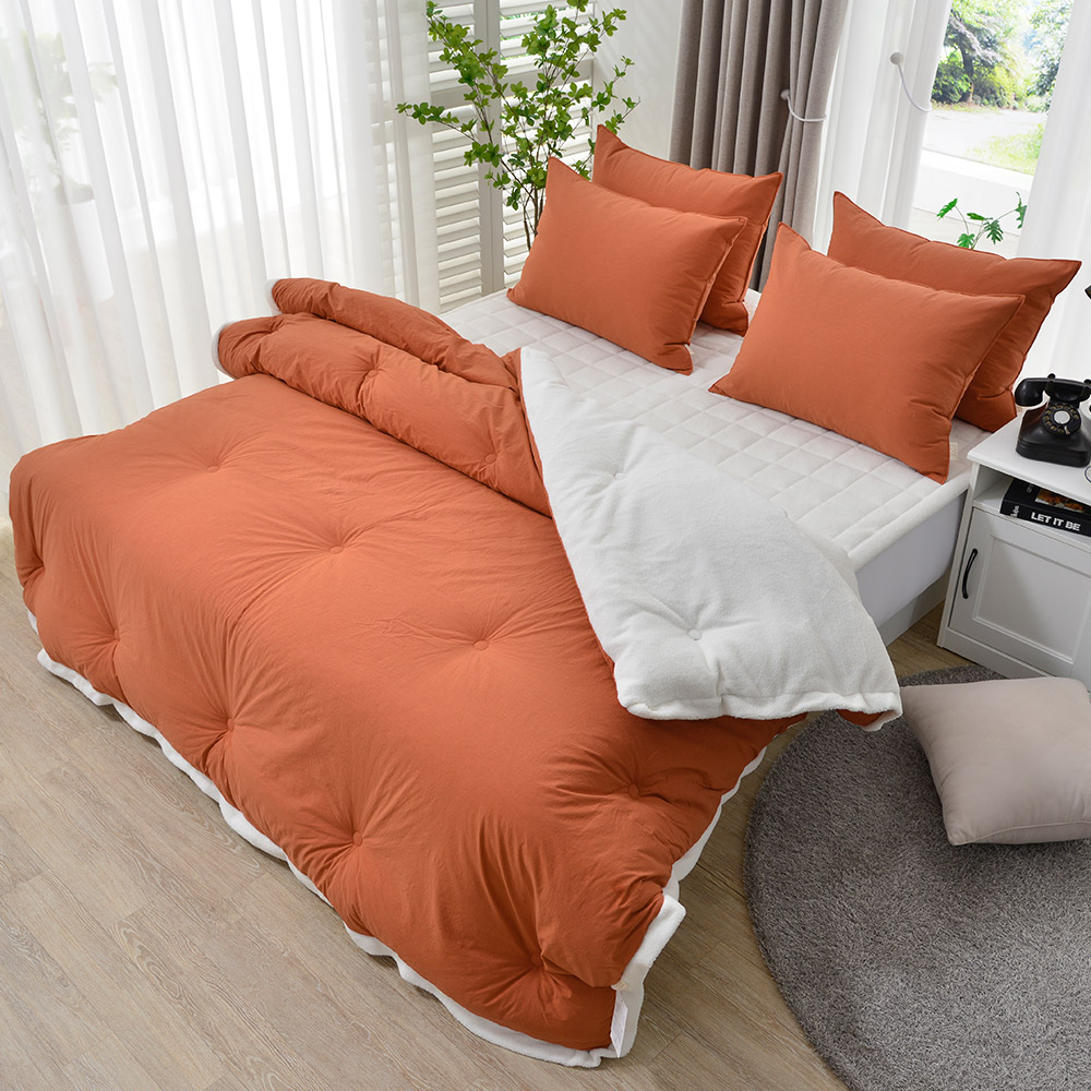 겨울 극세사 차렵 이불 두꺼운 순면 간절기 모엘 양털 / 레드오렌지, Q(퀸)