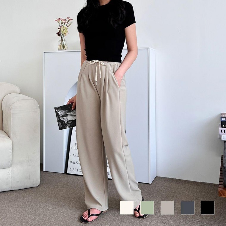 여자 베이직 오프미 투턱 와이드 팬츠 - 상품 이미지