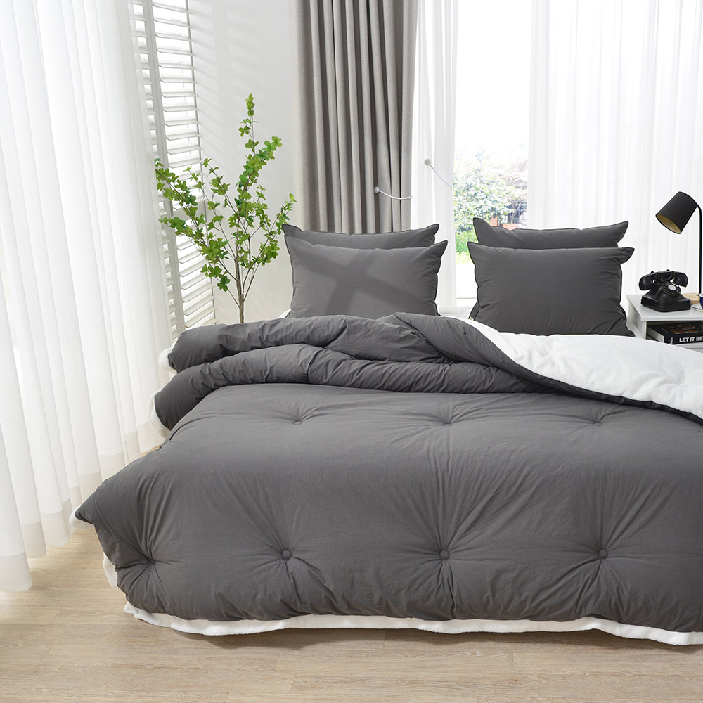 겨울 극세사 차렵 이불 두꺼운 순면 간절기 모엘 양털 / 차콜, SS(슈퍼싱글)