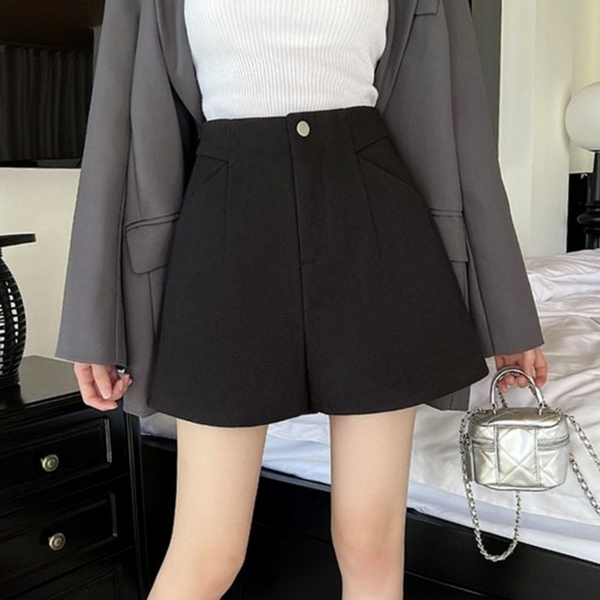 데일리 여성 하이 웨스트 숏 팬츠 하객룩 여성 블랙 숏 - 상품 이미지
