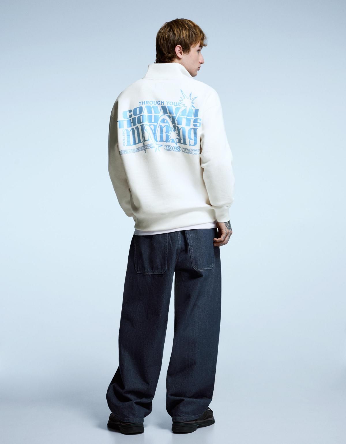 버쉬카 프린트 하프집업 스웨트셔츠 아이보리 7410/732 OFF WHITE - 상세 이미지 5