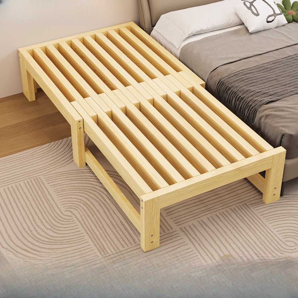 평상형 확장 침대 원목 프레임 넓어지는 가족용 베드 150x110cm 원목 - 상품 이미지