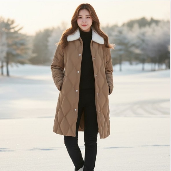 팬텀골프 여성 겨울 퍼 탈부착 퀄팅 덕다운 골프 롱다운 롱패딩 점퍼 - 상품 이미지