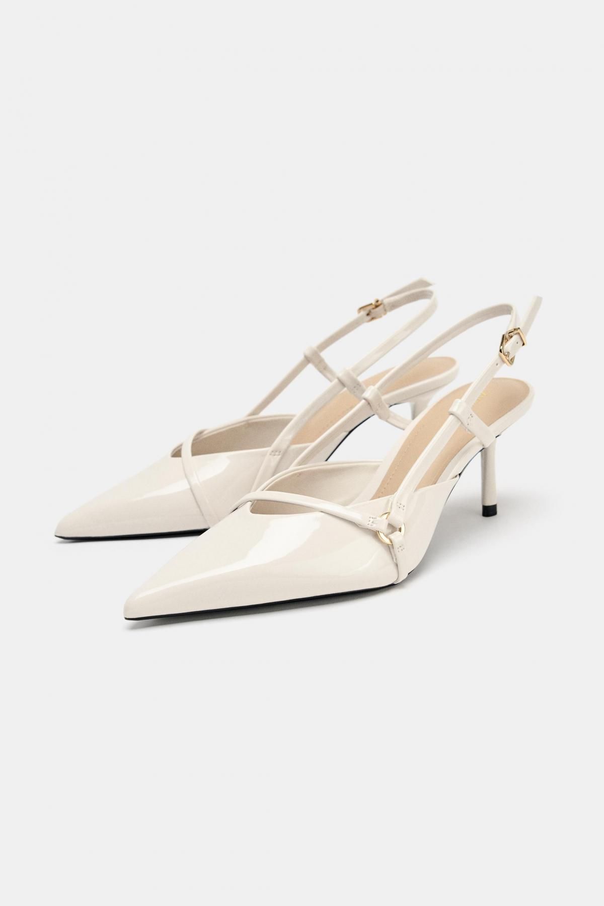 자라 포인트토 버클 슬링백 하이힐 슈즈 8cm 3529/510 WHITE - 상세 이미지 4