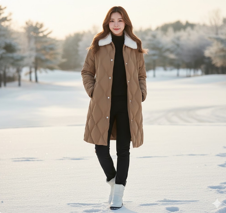 팬텀골프 여성 겨울 퍼 탈부착 퀄팅 덕다운 골프 롱다운 롱패딩 점퍼 - 상세 이미지 2