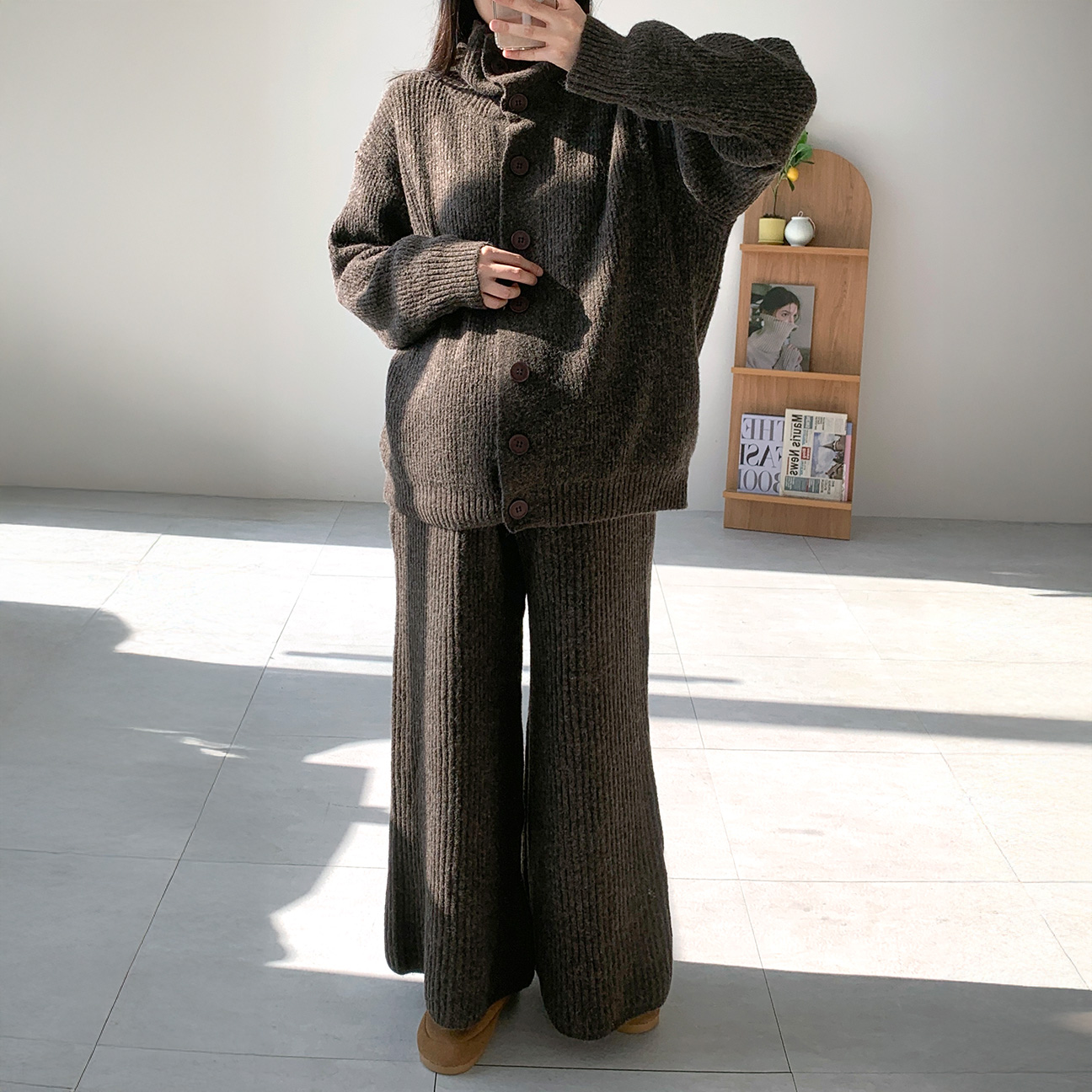 골지 터틀넥 니트투피스세트 빅사이즈셋업 - 상품 이미지